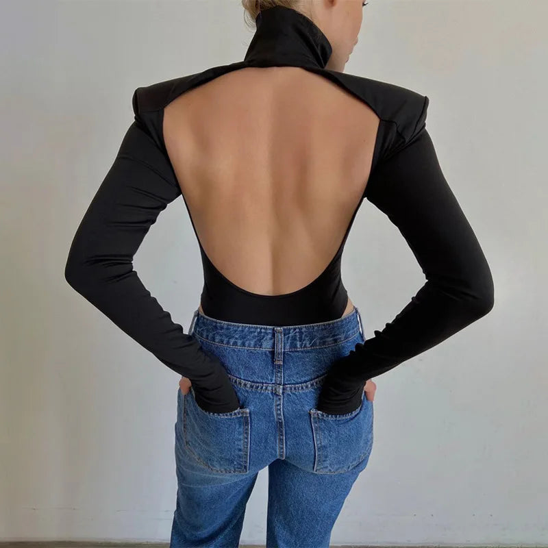 Glamorous Backless Velvet T-Shirt Bodysuit