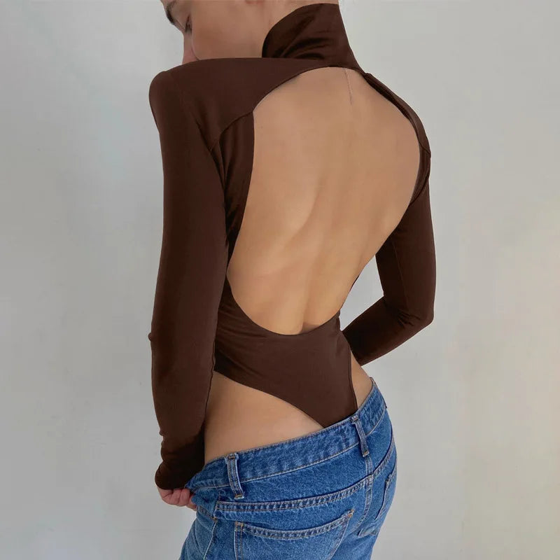 Glamorous Backless Velvet T-Shirt Bodysuit