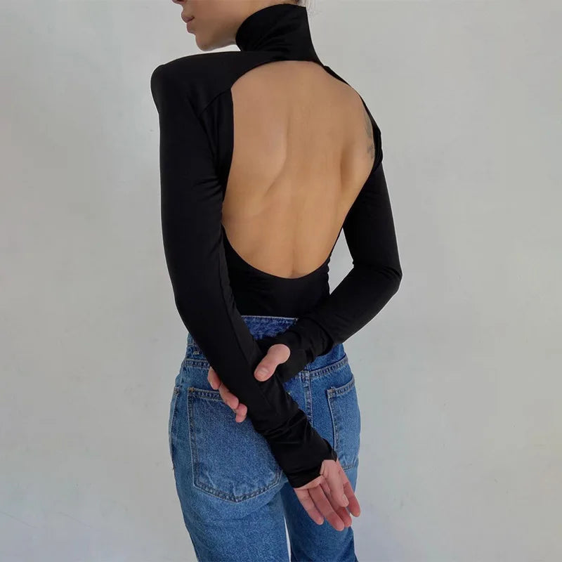 Glamorous Backless Velvet T-Shirt Bodysuit