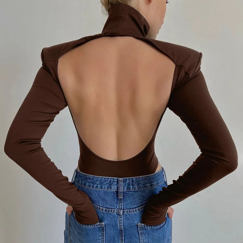 Glamorous Backless Velvet T-Shirt Bodysuit